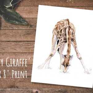Baby Giraffe Watercolour Painting Art Print, Giraffe Wall Art, Animal Art Print, Wildlife Art