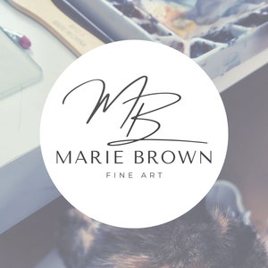 May include: A white circle with a black handwritten signature that says "MB" and the text "MARIE BROWN FINE ART" in black.