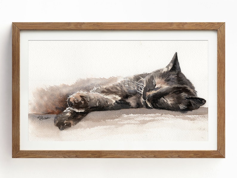 Tortoiseshell Cat Watercolour Painting Art Print Sleeping - Etsy
