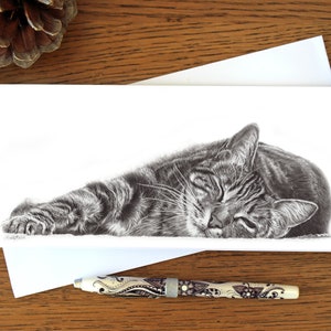 Tabby Cat Greetings Card, Sleepy Cat Print, Animal Art Card, Cat Lovers Gift, Any Occasion Card, Blank Inside Card