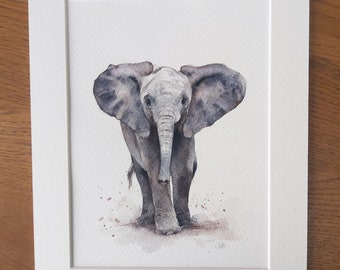 Original Elephant Art Watercolour Painting, Mounted Ready to frame,  Elephant Art, Wildlife Art, Animal Art Decor