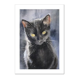 Black Cat Watercolour Art Print, Cat Wall Art, Cat Painting, Cat Fine Art, Watercolour Cat, Cat Art Print, Cat Lovers Gift