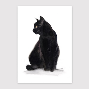 Black Cat Watercolour Painting Art Print , Cat Lovers Gift, Cat Fine Art, Black Cat Gifts