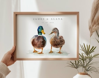 Personalised Mallard Duck Print, Anniversary or Newlywed Gift for Couple's, Wife or Husband