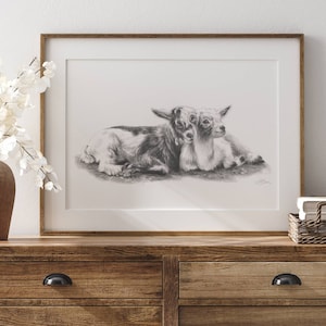 Goat art print | Pencil drawing | Farmyard art | Best friend gift | Cute picture | Pencil animals | Animal art