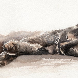 Tortoiseshell Cat Watercolour Painting Art Print , Sleeping Cat Painting, Cat Lovers Gift, Cat Fine Art