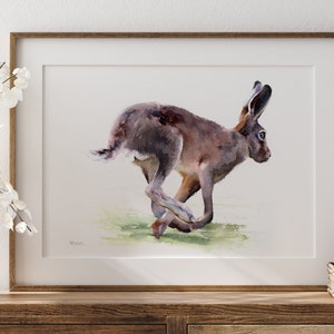 Hare Print, Countryside Art Print, British Wildlife Art, Hare Painting, Woodland Animal Prints, Animal Lover Gift, Running Hare