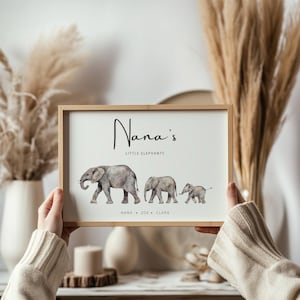Elephant Family Print, Personalised Family Names Print, Elephant Gift for Family, Unique Gift for Parents or Grandparents