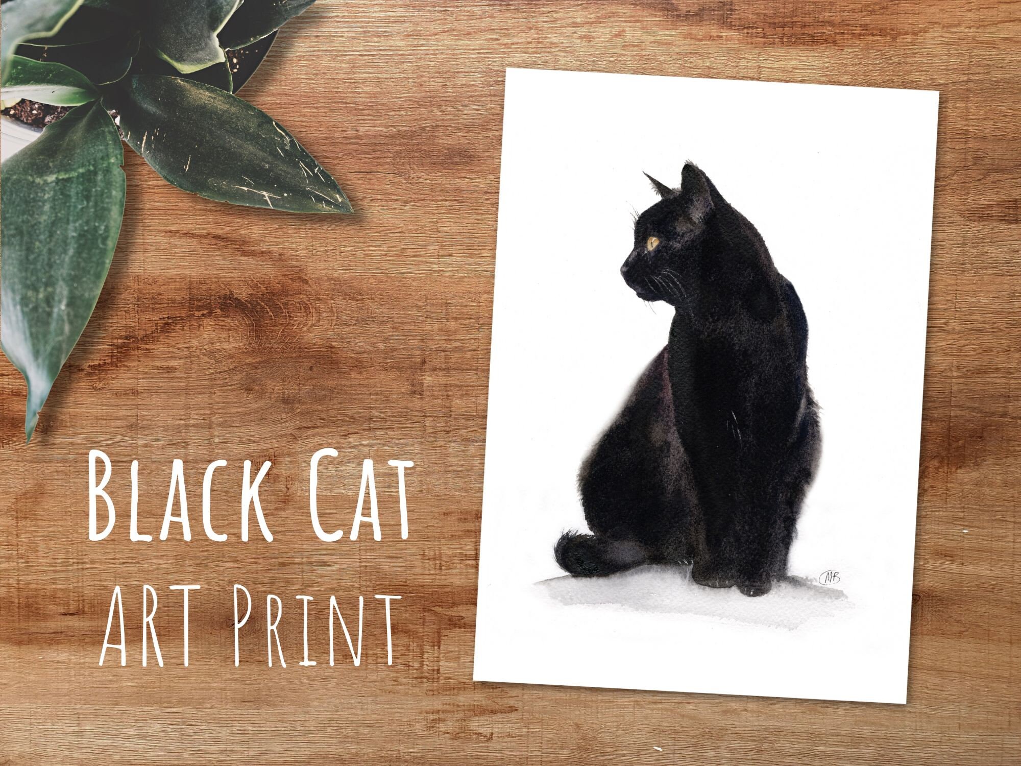 Black Cat Watercolour Painting Art Print , Cat Lovers Gift, Cat Fine ...