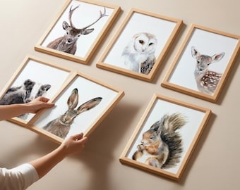 Woodland Animals Watercolour Prints, British Wildlife Art, Nursery Decor Set