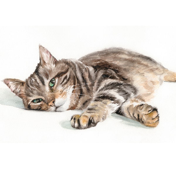 Tabby Cat Print Watercolour Painting,  Cat Lovers Gift, Cat Painting, Cat Fine Art