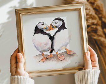Puffins Art Print, Watercolour Puffin Art Print, Puffin Wall Art, Puffin Painting, British Wildlife, Animal Lover, Watercolour Animal Art