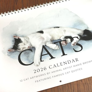 2026 Cat Art Calendar, A 12 month Wall Calendar by UK Animal Artist, Cat Art Calendar.