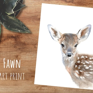 Baby Deer, Fawn Watercolour Art Print, British Wildlife Art, Giclée Quality Art Print.