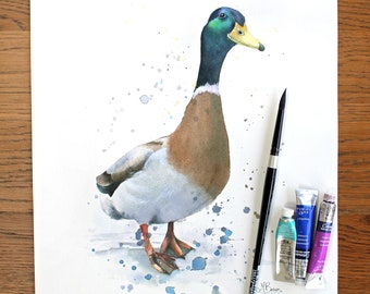 Watercolour Duck Art, Duck Gift, Duck Art Print, Fine Art Giclée Print, Mallard Duck Painting, Duck Gift, Duck Picture