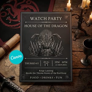 Zaproszenie na imprezę „House of the Dragon Watch Party” | Zaproszenie na seans telewizyjny „Medival Fantasy” (wersja cyfrowa do pobrania)