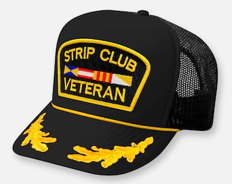 Cappellino da camionista con toppa ricamata "Veterano dello strip club"