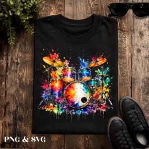 Colorful Drum Set PNG SVG | Watercolor Drum Kit Clipart | Music Lover Sublimation Design | Cricut File | Tshirt, Mug, Jacket, Tote Bag Print