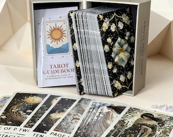 Baraja de Tarot Floral con Guía, Elegantes Cartas de Tarot Botánico, Set de Tarot para Principiantes, Cartas de Adivinación, Regalo Espiritual para Ella