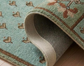 Hand Tufted Wool Carpet, Blue Floral Area Rug, Traditional Living Room Rug, Vintage Style Accent Rug, Custom Size Wool Rug