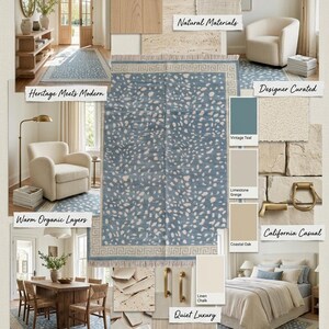 Blue Oushak Rug, Hand knotted Wool Rug, Animal Pattern Spotted Area Rug, Greek Key Key Border Carpet, Custom Oushak Rug, Bedroom Wool Rug image 18