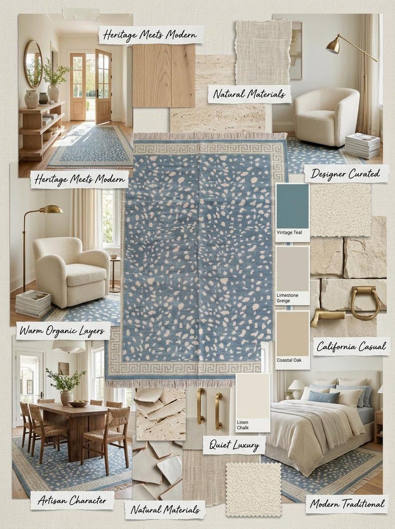 Blue Oushak Rug, Hand knotted Wool Rug, Animal Pattern Spotted Area Rug, Greek Key Key Border Carpet, Custom Oushak Rug, Bedroom Wool Rug image 18