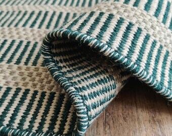 Alfombra de lana tejida a mano, alfombra moderna bohemia tejida a mano con rayas verdes y blancas, alfombra de lana de tamaño personalizado para dormitorio y sala de estar.