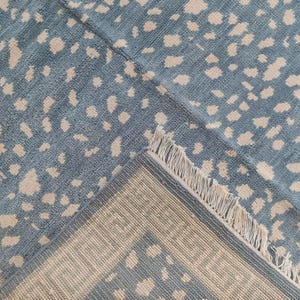 Blue Oushak Rug, Hand knotted Wool Rug, Animal Pattern Spotted Area Rug, Greek Key Key Border Carpet, Custom Oushak Rug, Bedroom Wool Rug image 12