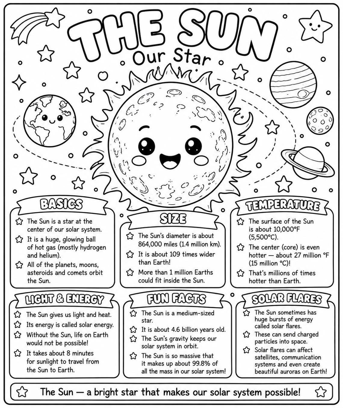 Sun Coloring Page for Kids | Solar System Printable | Space Activity ...