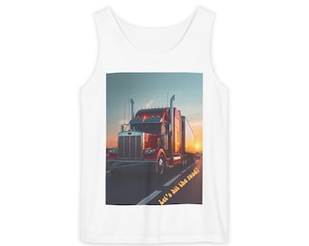 Camiseta sin mangas con estampado de camión rojo / Arte de camionero de gran tamaño