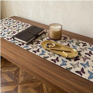 Cotton Blend Table Runner Vintage Patchwork Floral Butterfly Print Multiple Sizes for Warm Country Gatherings