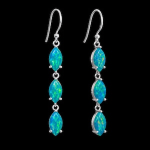 Ethiopian Opal Drop Earrings, Marquise Cut Paraiba Opal Dangle Earrings, Blue Green Iridescent Gemstone Earrings, Women’s Jewelry