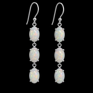 Ethiopian Opal Dangle Earrings, White Opal Drop Earrings, Oval Opal Long Earrings, Fire Opal Jewelry, Sterling Silver Statement Earrings