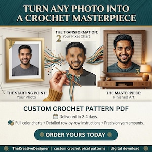 Crochet Portrait Pattern, Custom Photo Pixel Art PDF With Color Chart