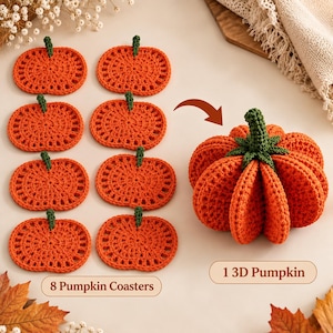 Virkmönster för pumpaunderlägg, 8-i-1 3D-pumpa, höstbordsdekoration, Thanksgiving PDF