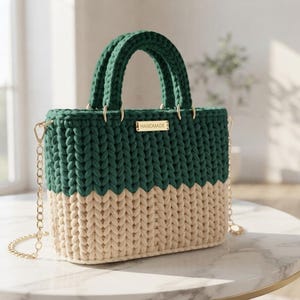 Crochet Tote Bag Pattern PDF| Herringbone Stitch Bag Tutorial |T shirt Yarn Purse Pattern with Video Guide| Crochet Handbag Pattern