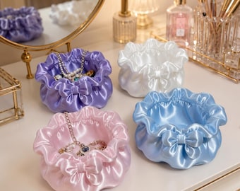 Coquette Bow Jewelry Organizer, Ruffle Vanity Bowl, Bedroom Trinket Dish, Desk Organizer