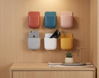 Wall Mount Phone Holder – Adhesive Storage Pocket for Remotes, Phones, Accessories Bedroom Living Room decore