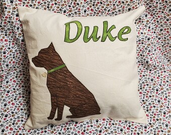 Canvas Personalized Applique Handmade Pittbull PIllow