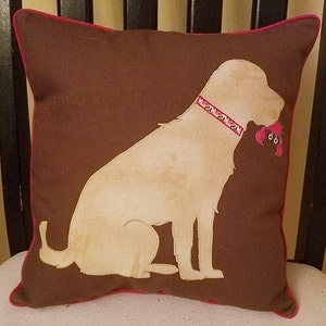Black Yellow Chocolate Labrador Personalized Applique Pillow Cotton Canvas image 2