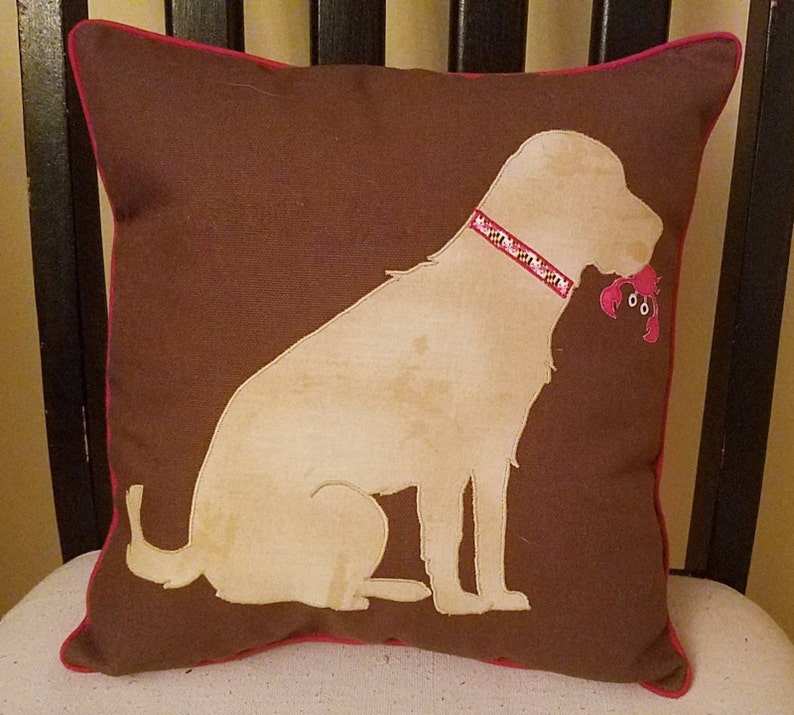 Black Yellow Chocolate Labrador Personalized Applique Pillow Cotton Canvas image 2