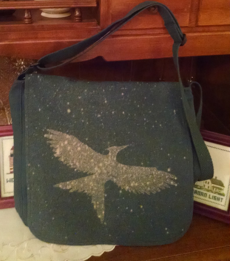 Flying Mockingbird Canvas Messenger Bag Etsy