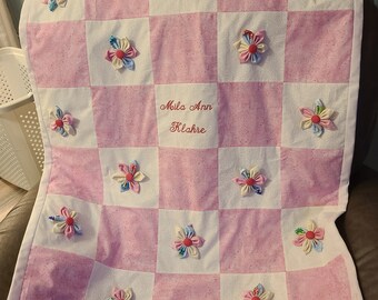 Personalized Baby Quilt with 3D Flowers