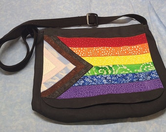 Pride Flag Appliqued Cotton Canvas Messenger Bag