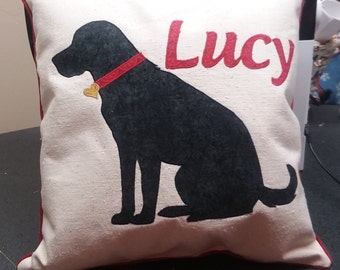 Black Yellow Chocolate Labrador Personalized Applique Pillow Cotton Canvas