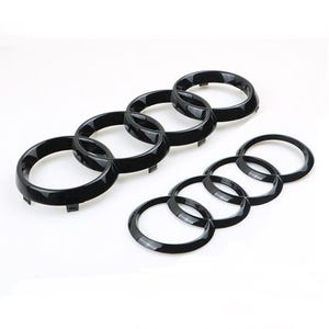 Audi 4 Rings Logo Emblem, ABS Krom Svart Framhuv Bak Bagageskylt för A3 A4 A5 A6 Q3 Q5 Q7 Q8 Tillbehör