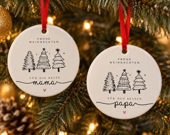 Weihnachtsgeschenk, Beste Mama, Bester Papa, besonderes Geschenk Weihnachten, Weihnachtsbaum Anhänger, Keramik Ornament, Christbaumschmuck