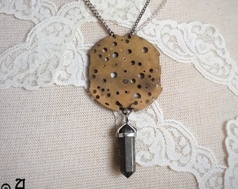 Pyrite & Clockwork Minimalist Assemblage Necklace with New and Vintage Elements