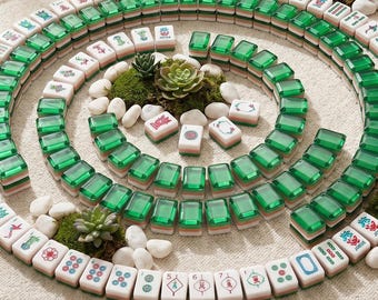 Green Crystal American Mahjong Set 160 Acrylic Tiles Travel Game