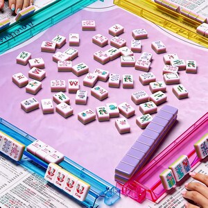 160 Engraved Acrylic Mahjong Tiles Set, Floral American Mahjong Set, Pastel Mahjong Game Tiles, Gift for Players image 2